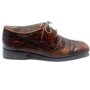 Sesto Meucci Women's Lace Up Loafer Size 8 M Brown Patten Leather Shoes Italy